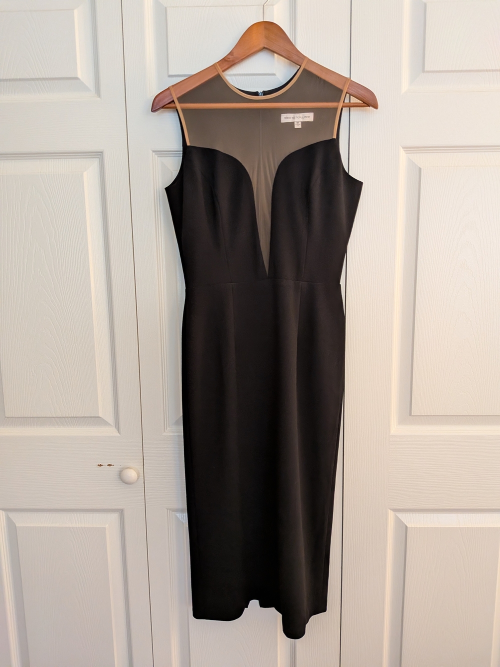 Dress the Population Black Sheer-Panel Midi Dress